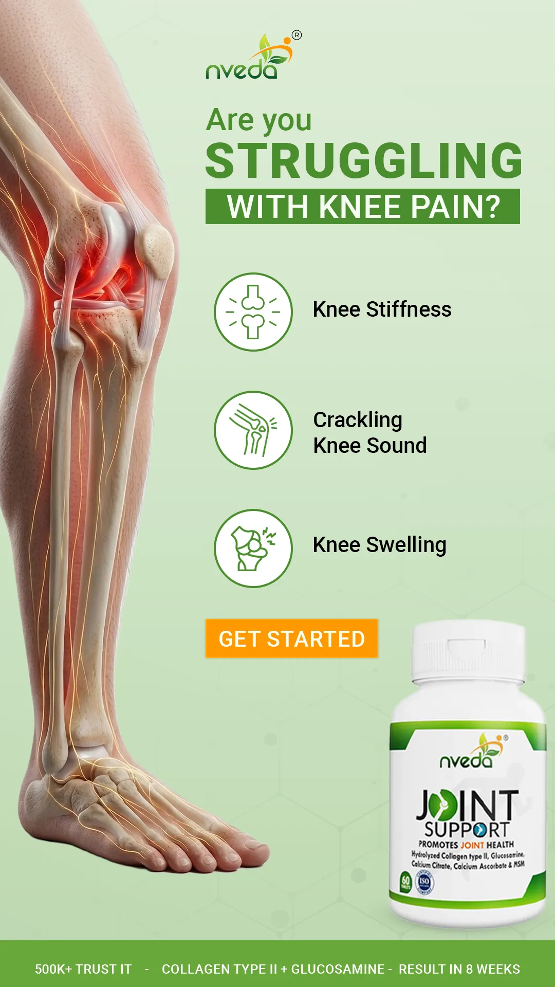 Supplements static ad: "Are you STRUGGLING WITH KNEE PAIN?"